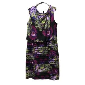 LONDON TIMES WATERCOLOR PURPLE FLORAL MIDI 22W